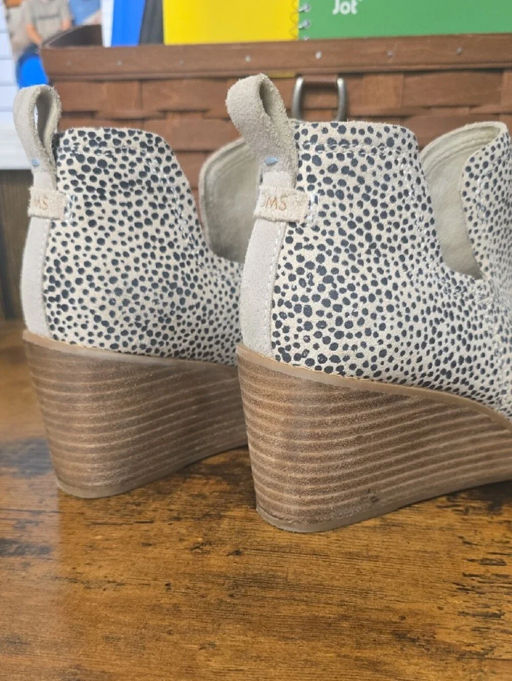 TOMS Kallie wedge booties In Cream With Black Dot Print